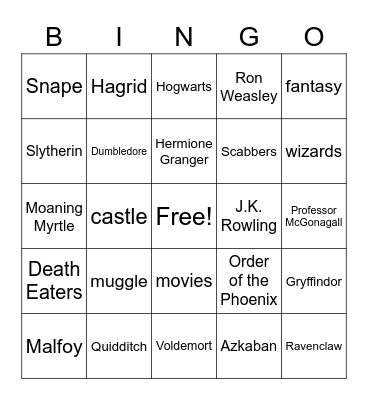 Harry Potter Books Bingo Card