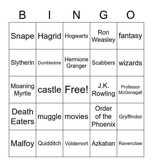 Harry Potter Books Bingo Card