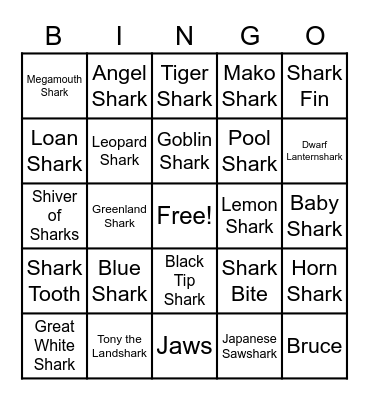 Shark Week Bingo Card
