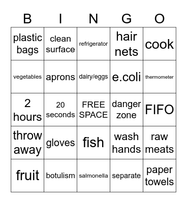 FOOD SAFETY Bingo Card