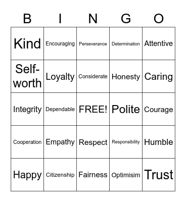 Character Bingo Card