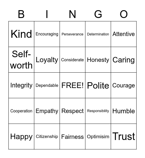 Character Bingo Card
