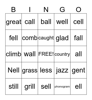 Word Study Bingo Card