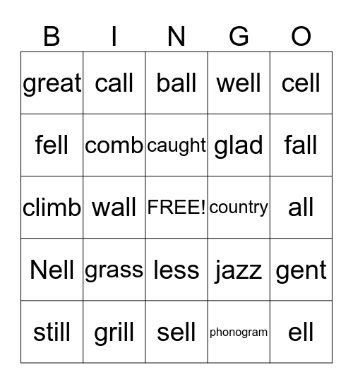 Word Study Bingo Card