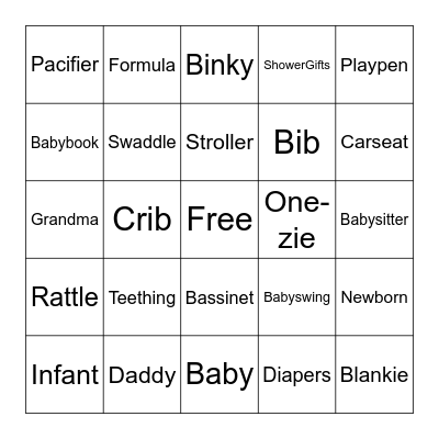 Baby Shower Bingo Card