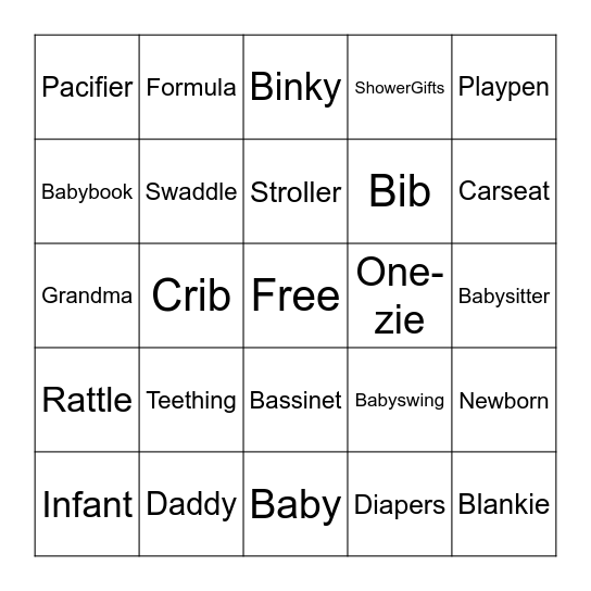 Baby Shower Bingo Card
