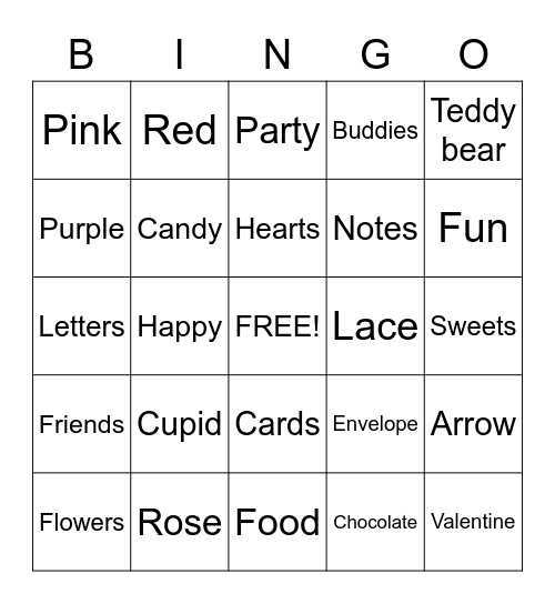 Valentines Bingo Card