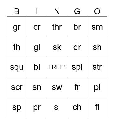 Letter Blend Bingo Card