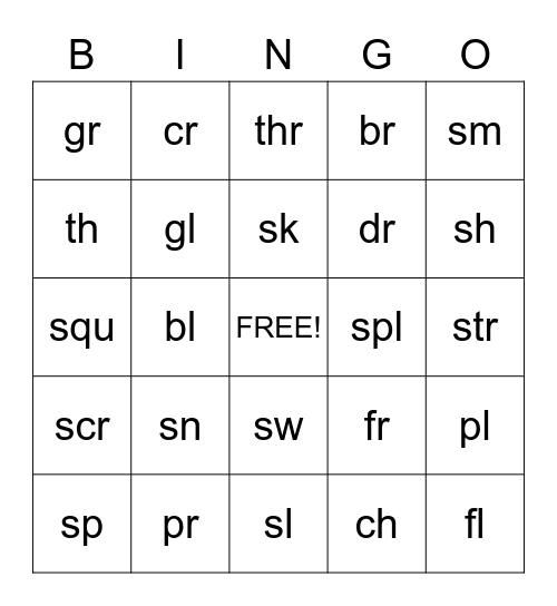 Letter Blend Bingo Card