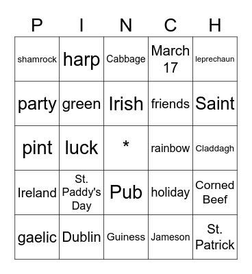 Happy St. Patrick's Day Bingo Card