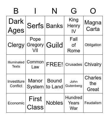 MIDDLE AGES Bingo Card