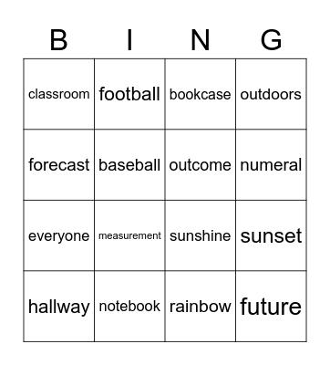 Week 5 Spelling Bingo Card