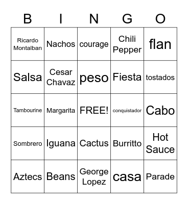 Cinco de Mayo Bingo Card