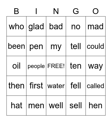 Sight Words Bingo  Bingo Card