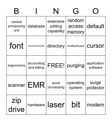 Computers in the Medical Office Bingo Card