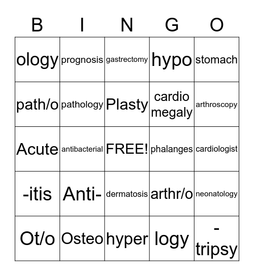 Basic Word Structures  Bingo Card