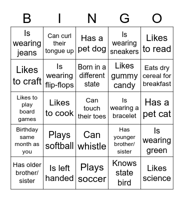 GETTING TO KNOW YOU Bingo Card