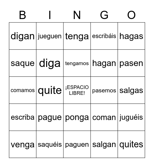 BINGO: El subjuntivo Bingo Card