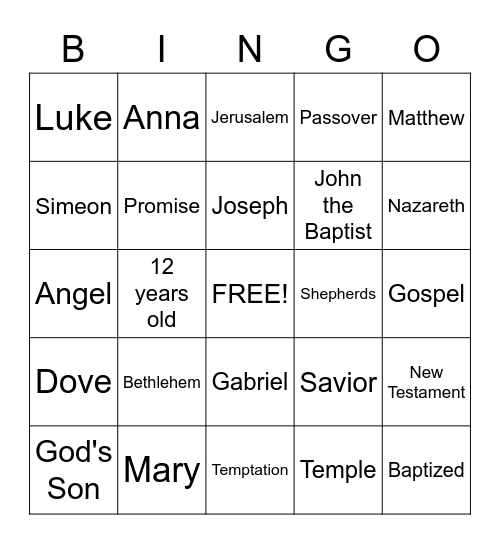 Life Of Jesus Bingo Card