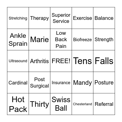 Physical Therapy Bingo Card