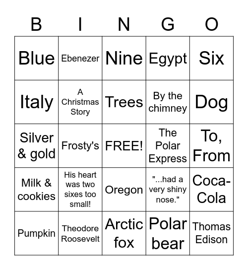 Holiday Bingo Card