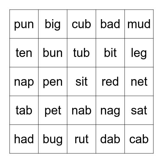 4 in a Row ~ Nn and Bb Bingo Card