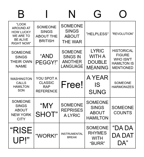 HAMILTON BINGO Card