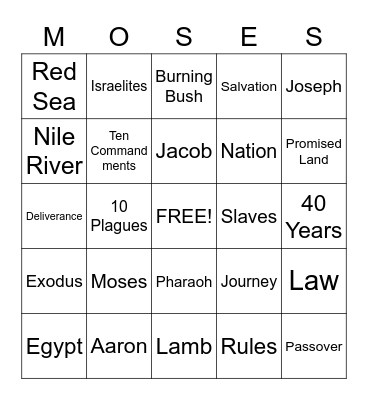 MOSES Bingo Card