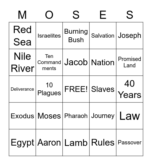 MOSES Bingo Card