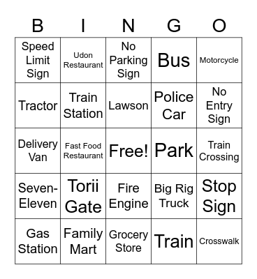 Car Bingo Card