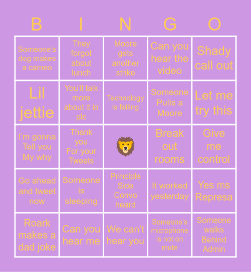 Lewis Zoom BINGO Card