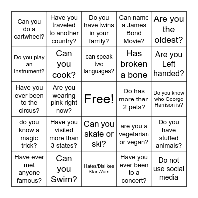 IceBreaker Board Bingo Card
