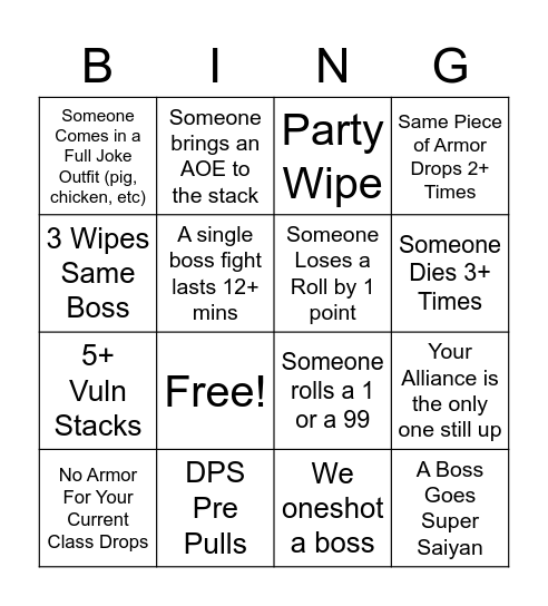 Nier Bingo Card