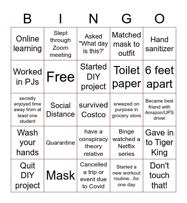 COVID 19 BINGO Card