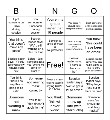 Back-to-School Teacher PD Bingo (COVID Edition) Bingo Card