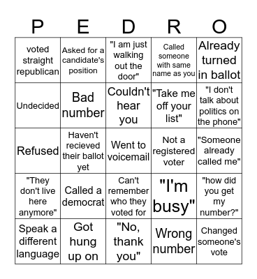 Phone Banking Bingo! Bingo Card