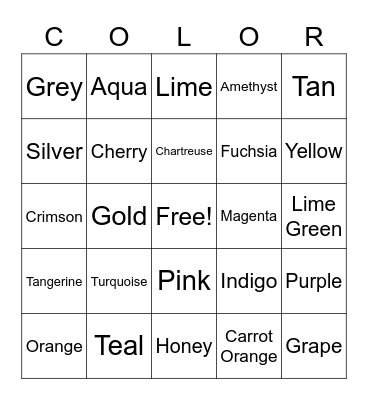 Colors Bingo Card