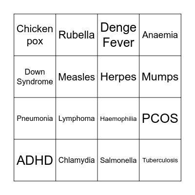 Disease Bingo Card