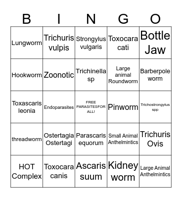 VT216 Parasite Bingo (Nematodes) Bingo Card