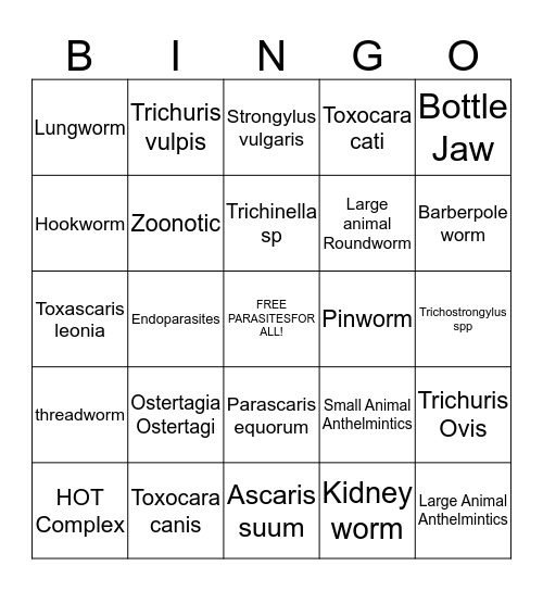 VT216 Parasite Bingo (Nematodes) Bingo Card