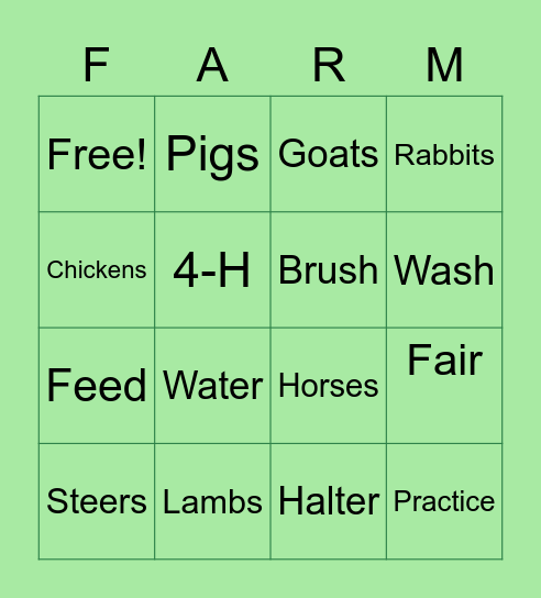 Our Animal Friends- Livestock! Bingo Card