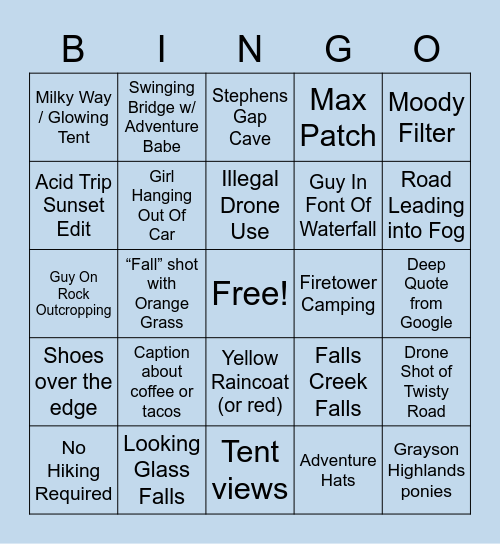 Blue Ridge Instagram Bingo Card