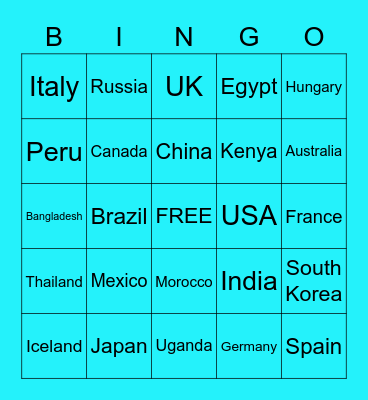 World Music Bingo Card