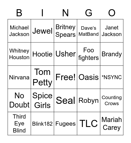 90s Bingo Card