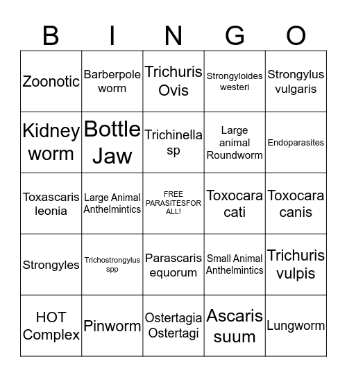 VT216 Parasite Bingo (Nematodes) Bingo Card