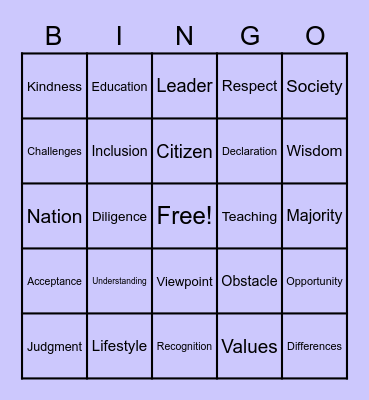 Diversity Bingo Card