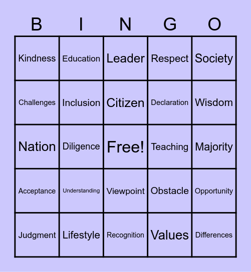 Diversity Bingo Card