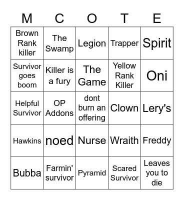 New DBD Bingo Card