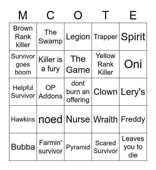 New DBD Bingo Card