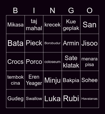 M I N G I Bingo Card
